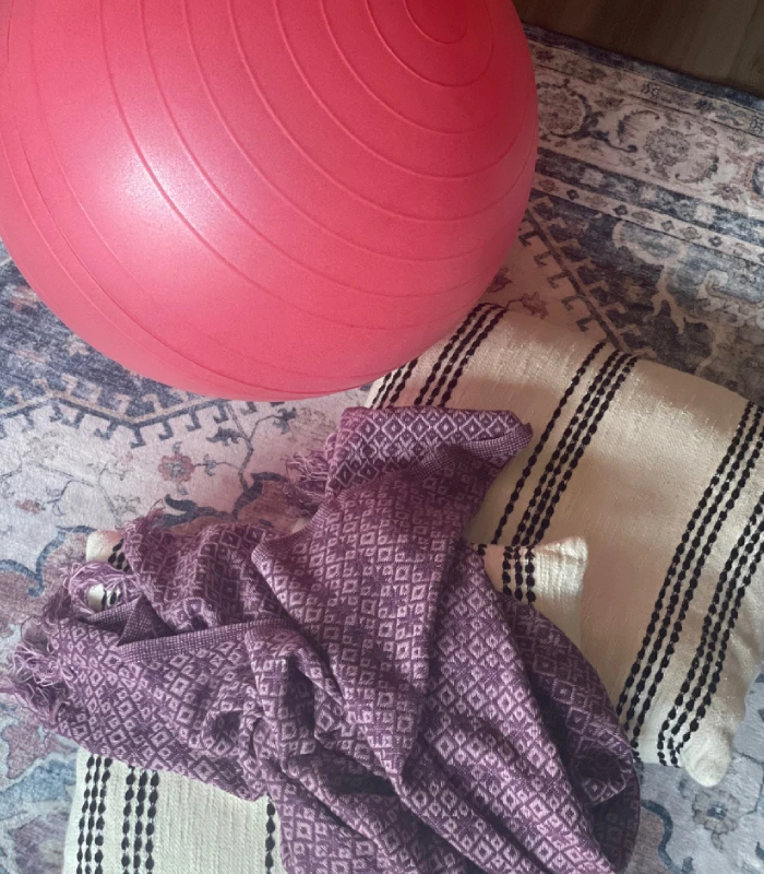 Birth ball and rebozo arranged for childbirth support in Orange County, doula service